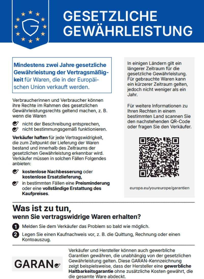 EU Label Gesetzliche Gewährleistung